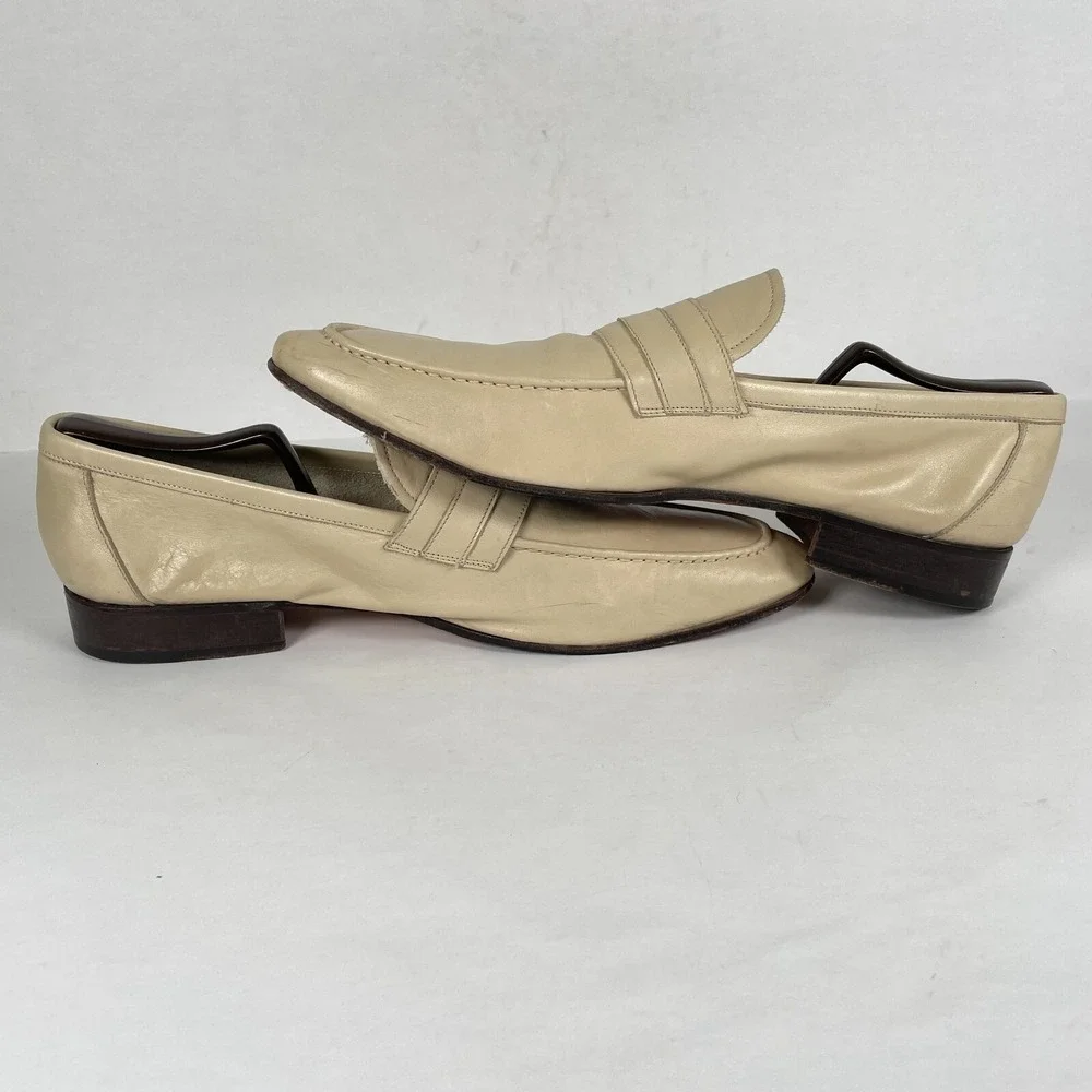 Paul Fredrick Loafers Mens Size 12 Beige Leather Strap Slip On Casual Shoes